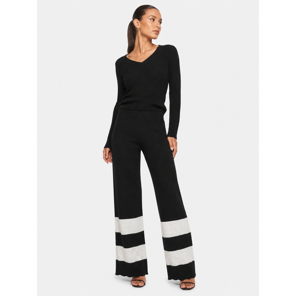 Masseys Womens Black White Colorblock Striped Knit Sweater Pants M Wide Leg